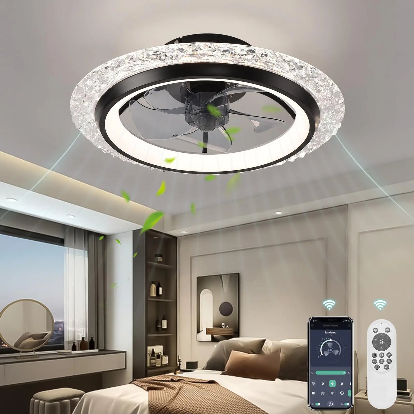 Ceiling fan with light Modern Dimmable Remote Control Ceiling Fans Living Room AC Variable Frequency Fan Ceiling Lamp