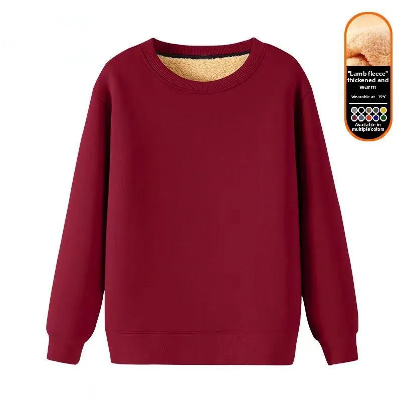 Men's Fleece Lined round Neck Sweatshirt Loose Long Sleeve T-Shirt Thickened Lamb Velvet Warm Winter Base Layer Shirt