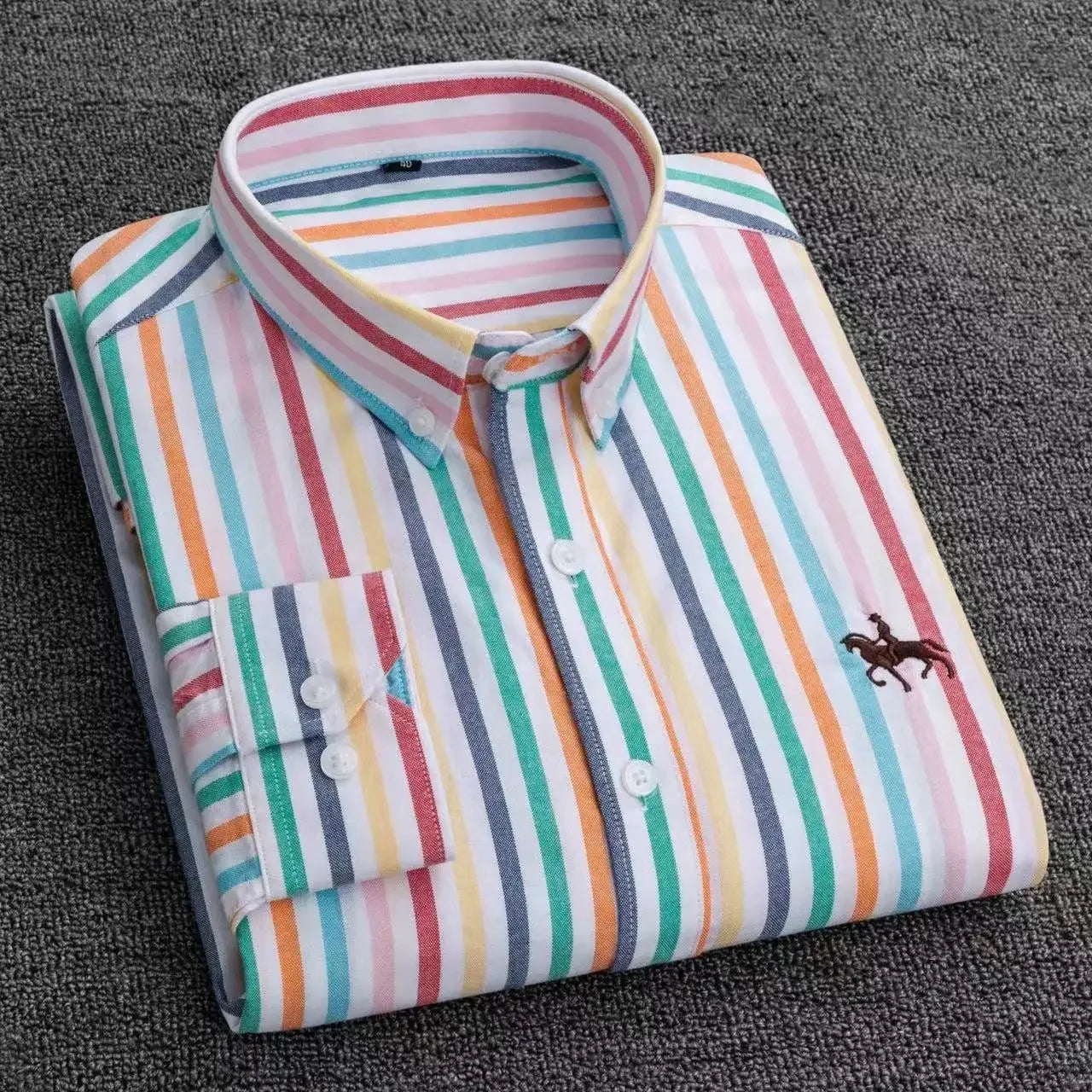 2023 100% Cotton Oxford Man Leisure Embroidered Horse Shirts Streetwear Oversized  Men Shirt Floral Long Sleeve Casual Plus Size