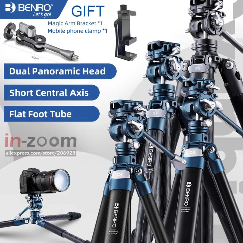 Benro CyanBird Blue bird Carbon Fiber Tripod CB259AFK/CFK/258 Camera SLR Stand Aluminum head Micro Single Handle hold W/FS20PRO