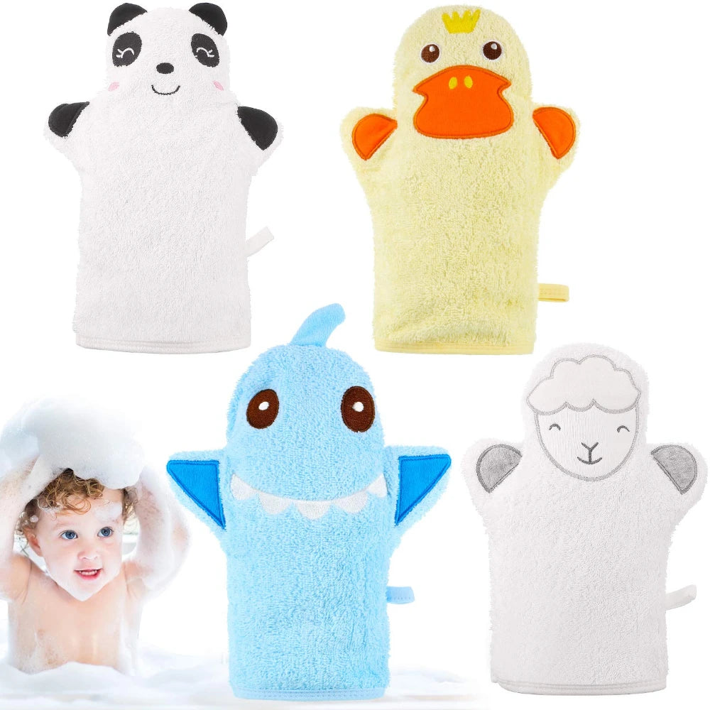 Baby Bath Mitt, Washcloths Gloves Designed in Nice Cute Animal Style,Cotton Towel Gentle Scrub for Baby Toddler Bath and Shower
