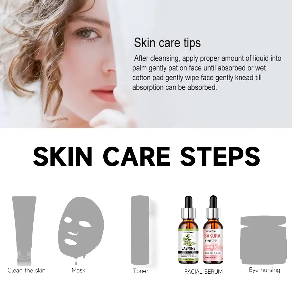  YOUNGCOME﻿ Sakura Skincare Set Korean Face Serum Cream Anti-Aging Wrinkle Moisturize Fade Dark Circles Cosmetics Skin Care Set