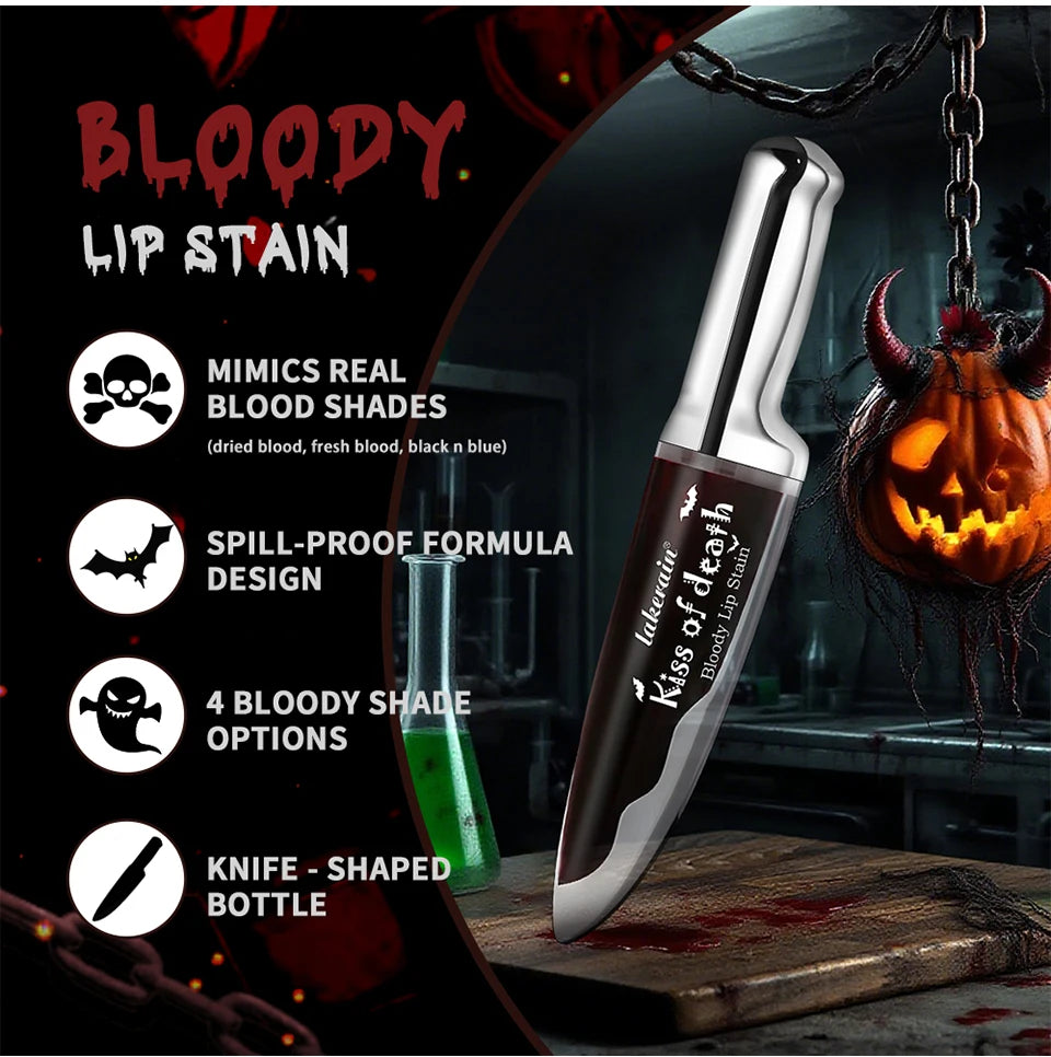 Lakerain 4pcs Kiss of Death Lip Stain Kit  Blood-stained Lip Look Long Water Proof Matte  DEVILS KISS WITCH'S CURSE Gothic Makeu