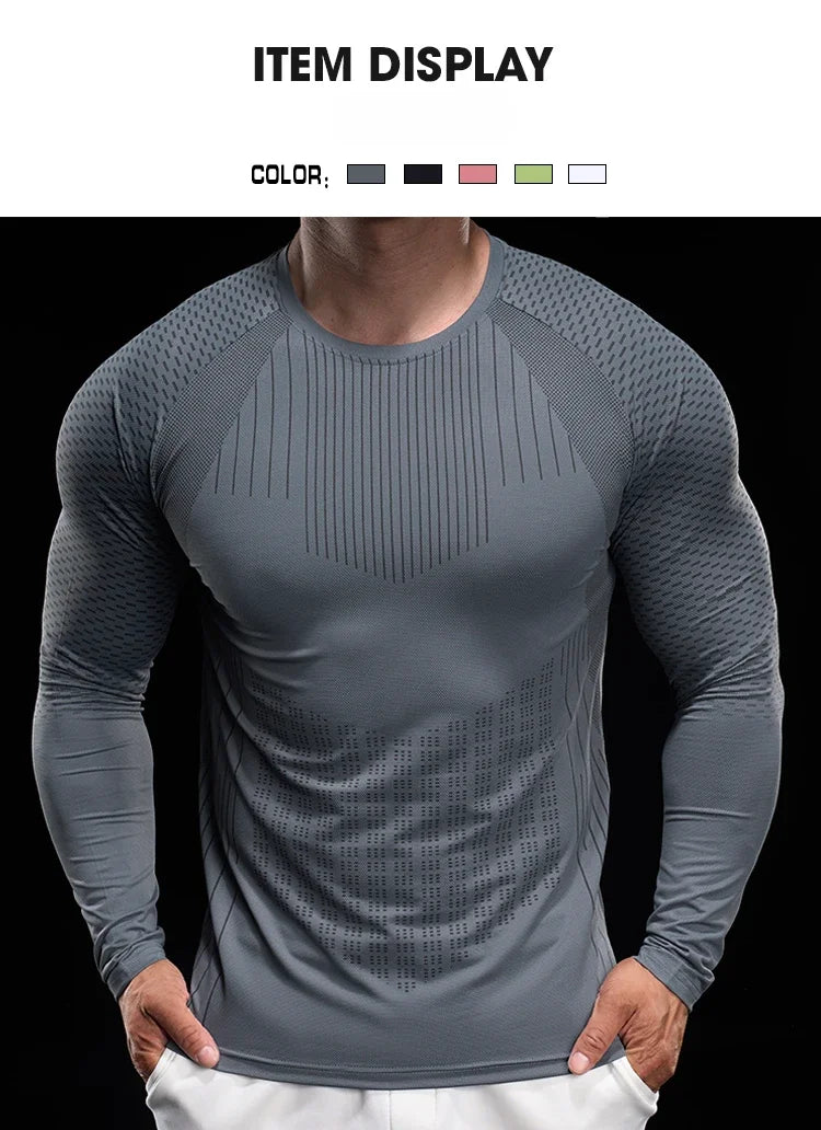 Men Athletic Running Shirt Elastic Training T-shirt Gym Fitness Workout Tight Outdoor Jogging Sweatshirt