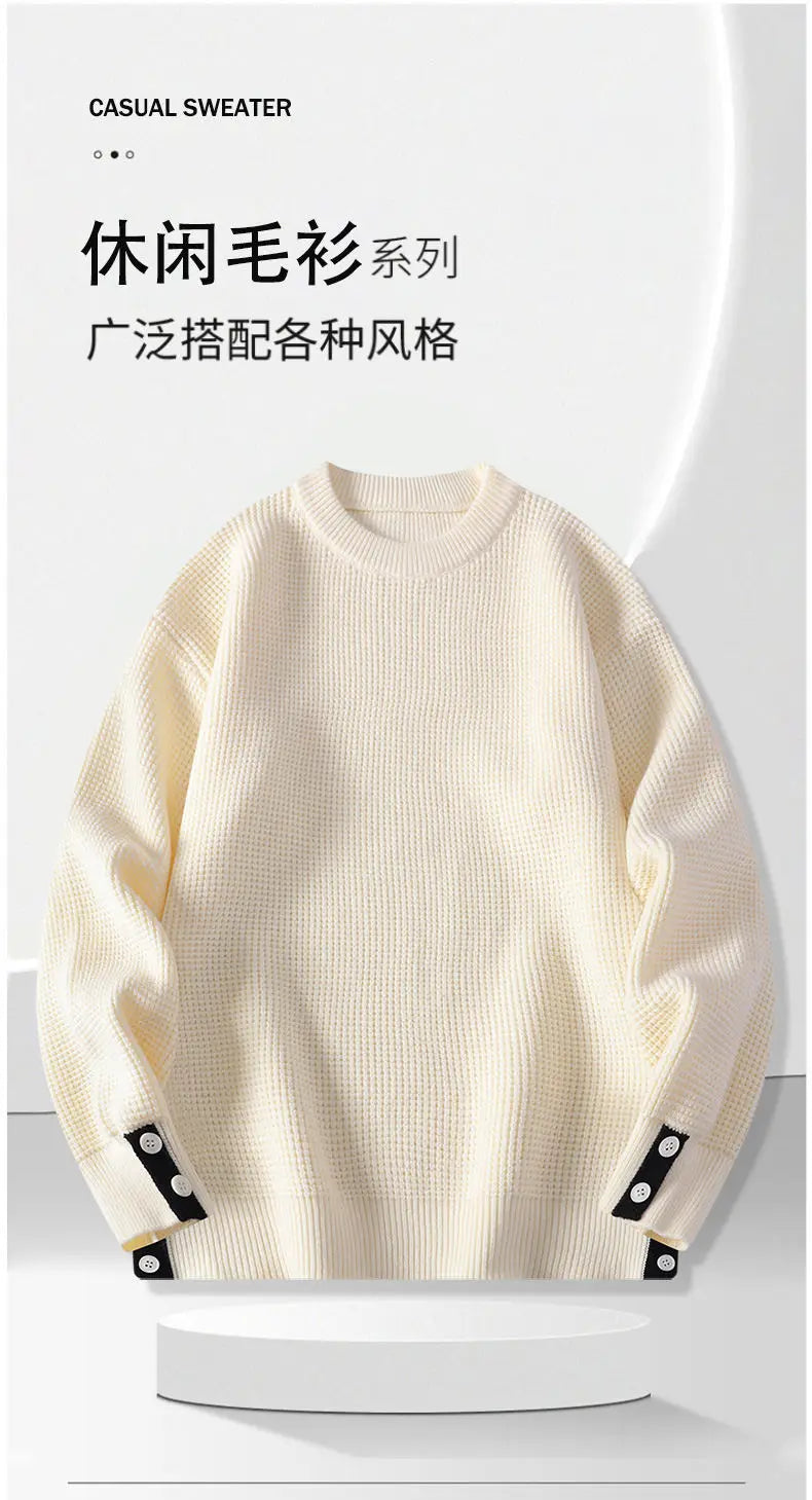 Fashion Blended Sweater 2025 Autumn/Winter Warm Wool Knitted Hoodies Cuff Button Design Casual Tops