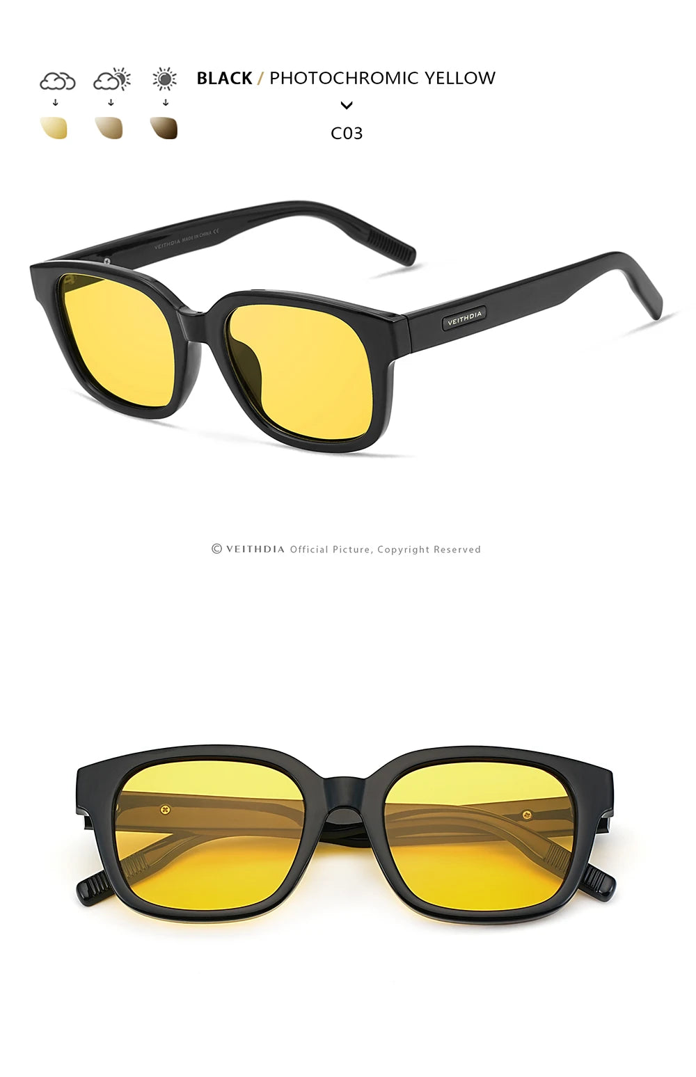 VEITHDIA Polarized Fashion Classic Sunglasses Photochromic Gradient UV400 Protection Outdoor Sun Glasses for Men And Women 7900