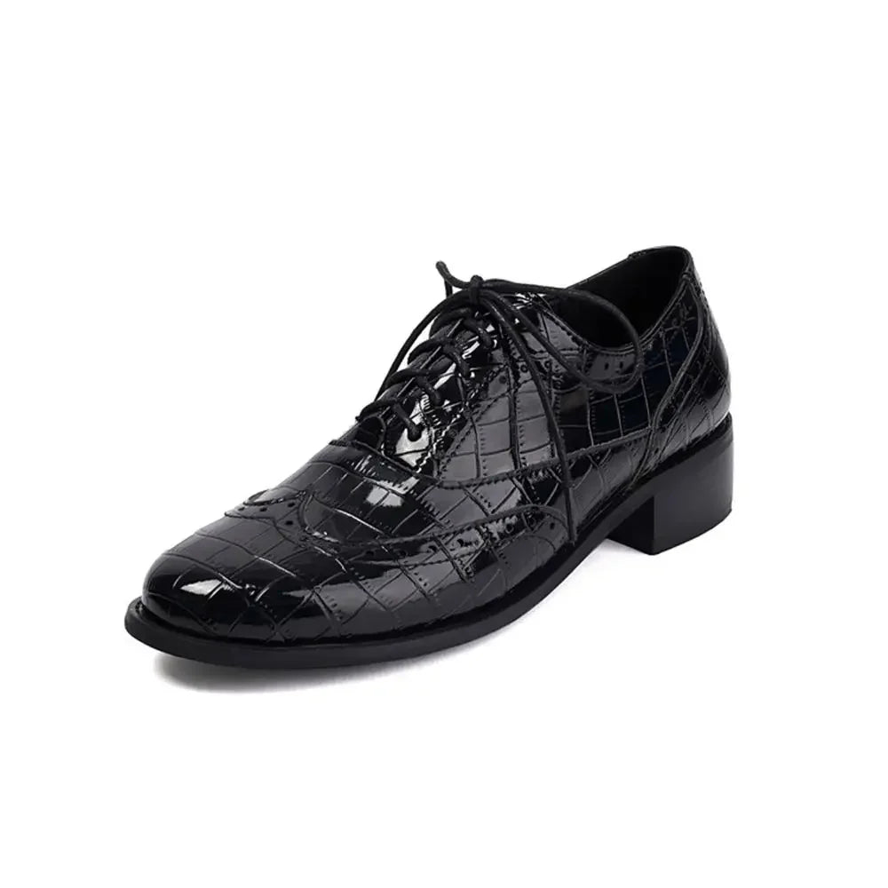 Women Shoes Spring New Fashion Round Toe Lace Up Retro Single Shoe for Office Party Walk Thick Low Heeled Big Size 48 775-1