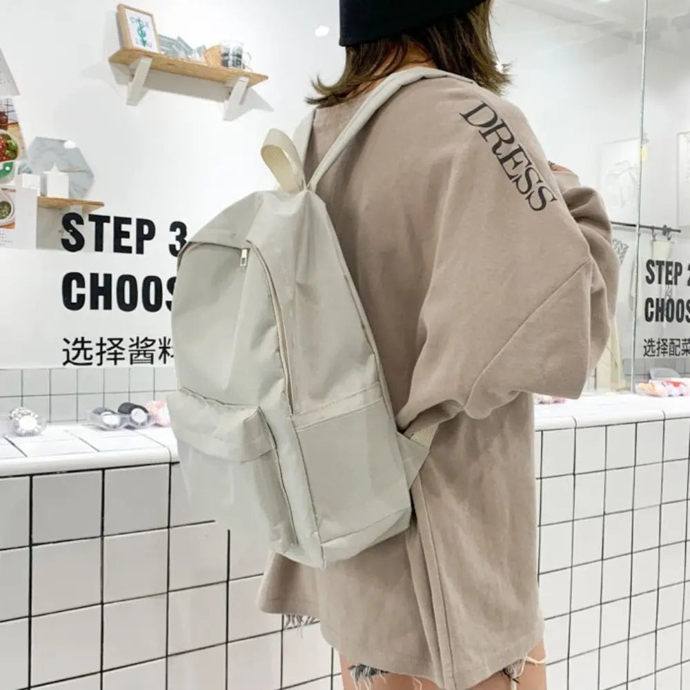 Casual Simple Solid Color Backpack Fashion Schoolbag School Bags Large Capacity Travel Backpack Book Bags Teenagers