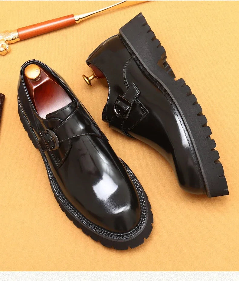 Italian Patent Leather Mens Dress Shoes Luxury Brand Handmade Fashion Platform Elegant Genuine Leather Wedding Oxfords Shoes Man