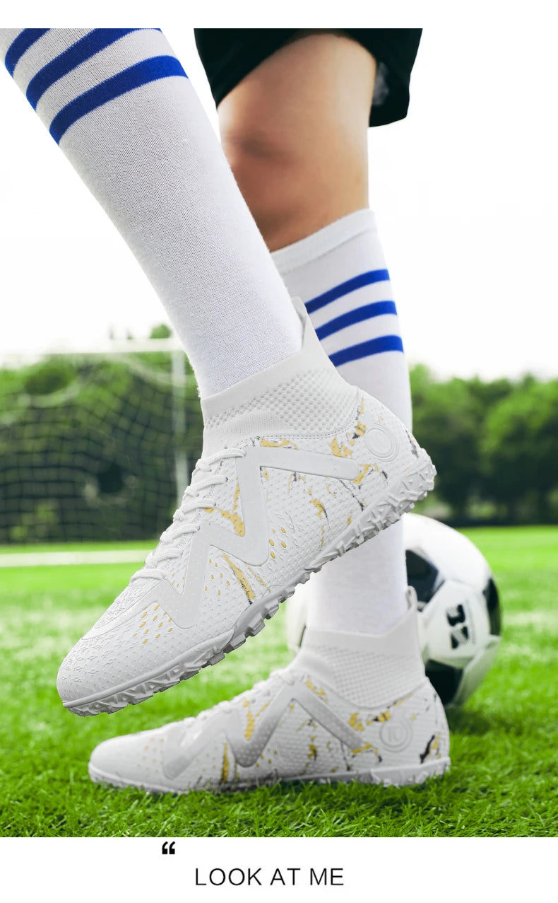 Adult Professional FG/TF Soccer Shoes Non-Slip Long Spike Football Boots Young Kids High Ankle Cleats Grass Soccer Sneakers ﻿