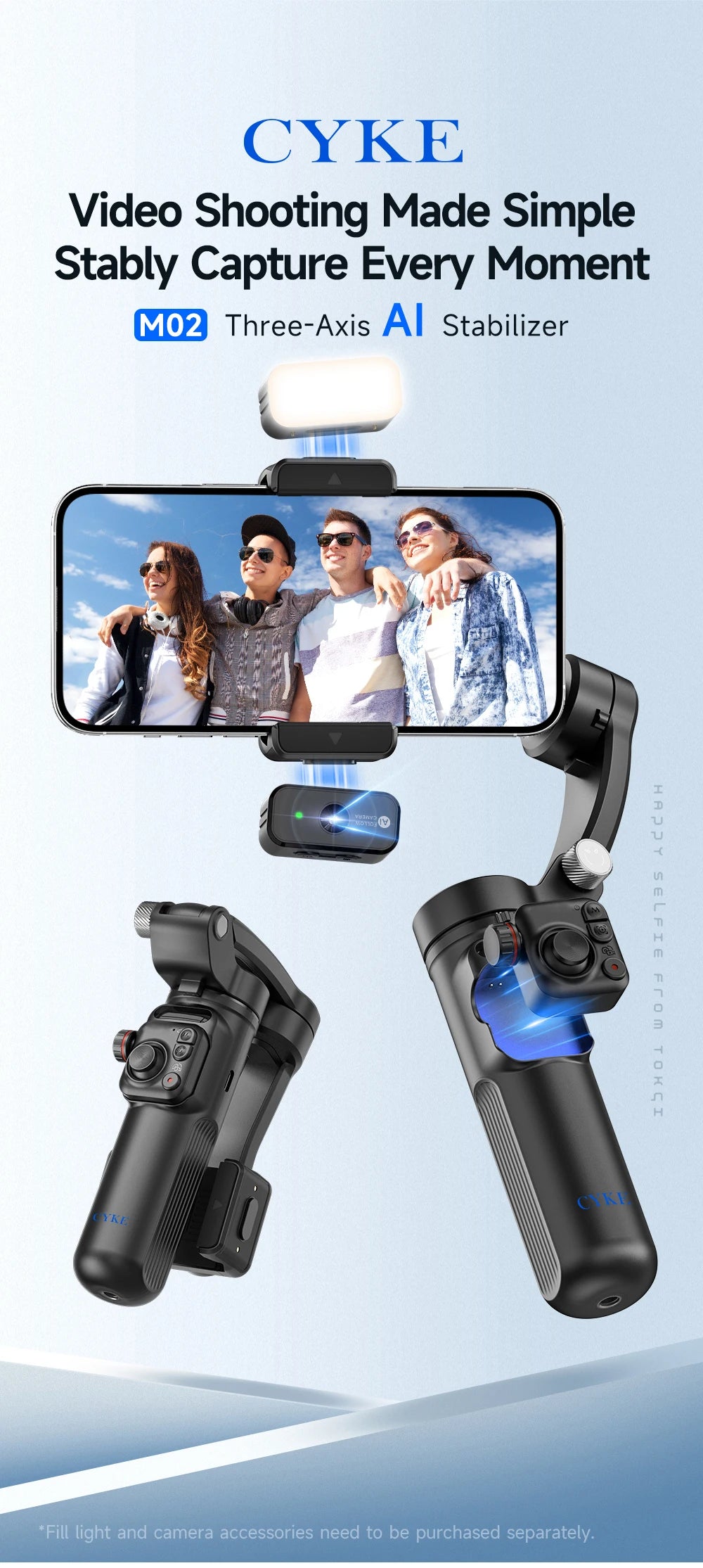 BAFANG New Product M02 Intelligent 3-Axis Stabiliser AI Auto Tracking Gimbal with Magnetic Remote Control Multi-Mode Shooting