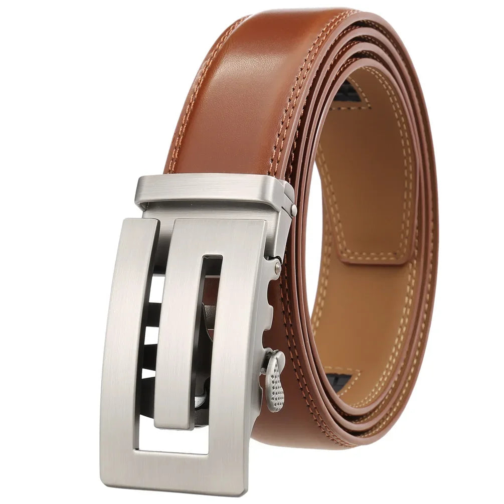 Men's Genuine Leather Belt Fashion Automatic Buckle Belt for Popular Business High Quality Male Belt Brown