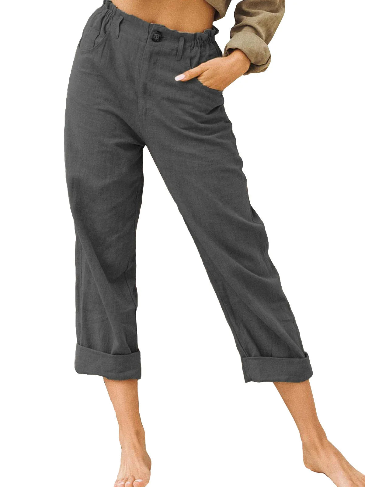 Summer 2024 new ladies cotton and linen straight tube cropped casual and comfortable simple women radish pants