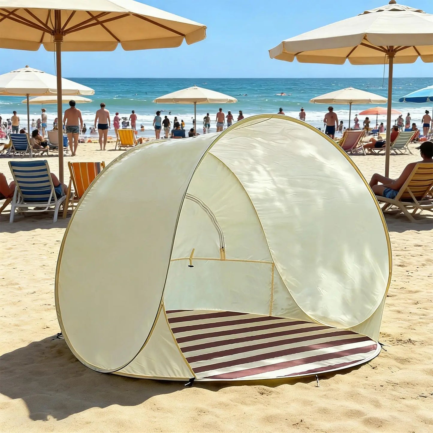 Tent for Beach 3/4 Person Easy Pop Camping Canopy Beach Shelter with Ventilating Mesh Window for Outdoor Camping Picnic Garden