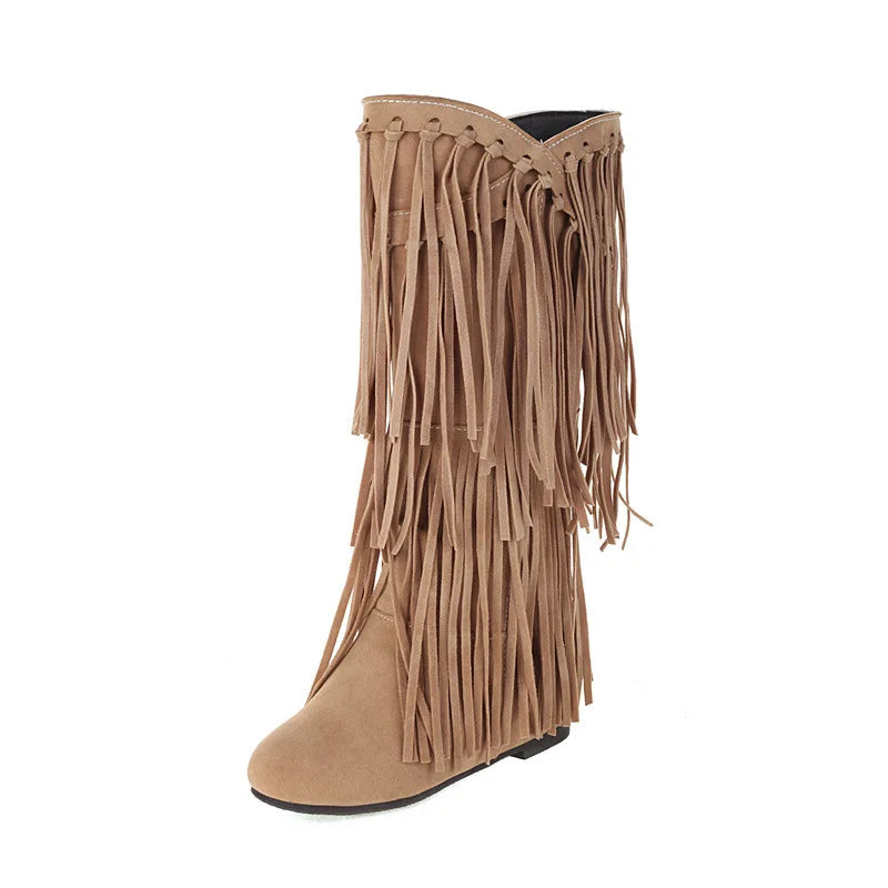 Boots 2025 autumn/winter women's boots casual fringe boots college style flat bottomed high top boots women's shoes