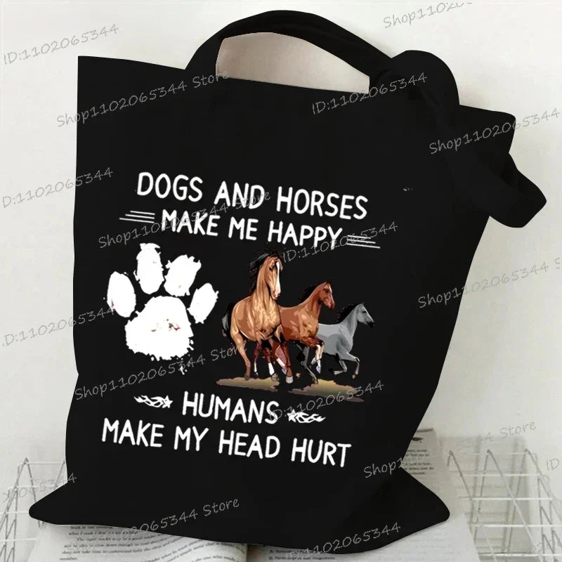 Women's Tote Bag Just A Girl Who Loves Horses Print Canvas Large Capacity Shopping Bags Horse and Flower Commuter Shoulder Bag