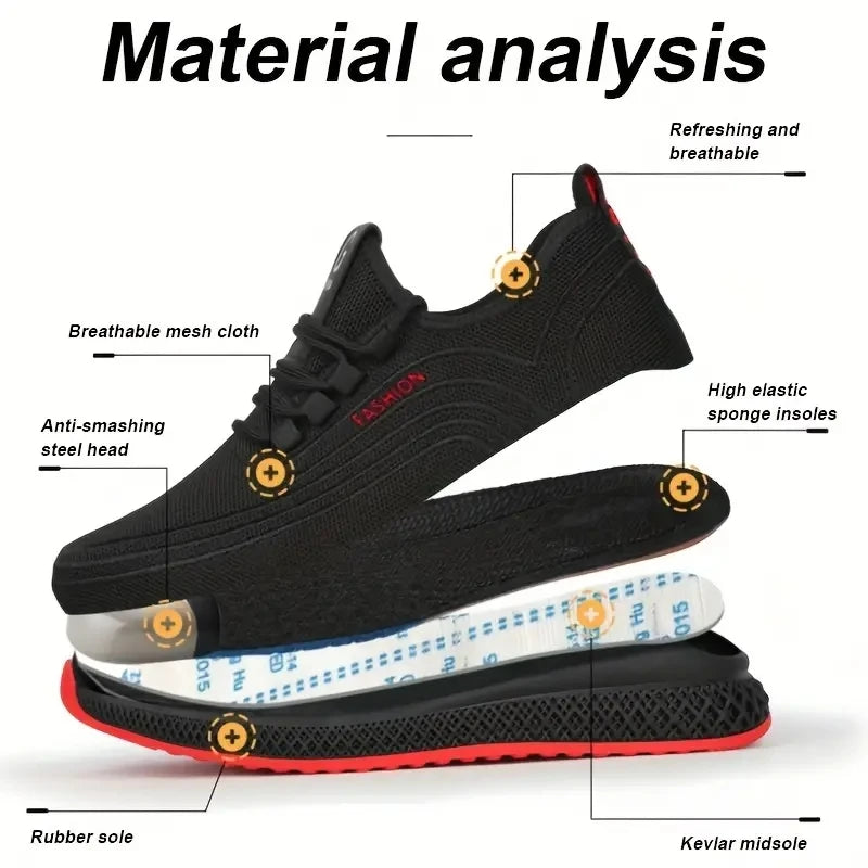 Work Shoes With Steel Toe Boots Anti Smash Safety Shoes Men Women Light Work Sneakers Breathable Anti-Stab Indestructible Shoes