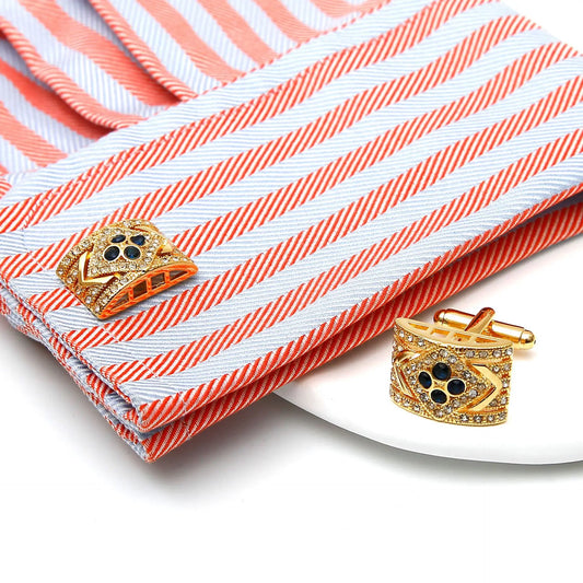 1 Pair Luxury Gold Cufflinks for Men - Black Zirconia Studded Dress Shirt Accessories