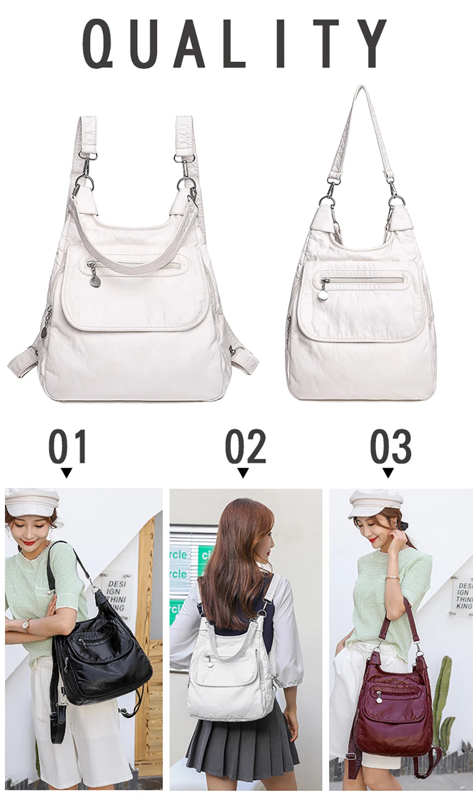 Multifunction Bags Purses High Quality Bookbag Soft Leather School Bags For Teen Girls Ladies Travel Large Capacity Mochilas