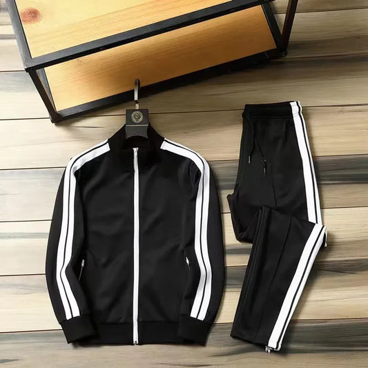 Men's 2 Piece Striped Tracksuit Set, Casual Zip Up Jacket and Jogger Pants Sports Outfit