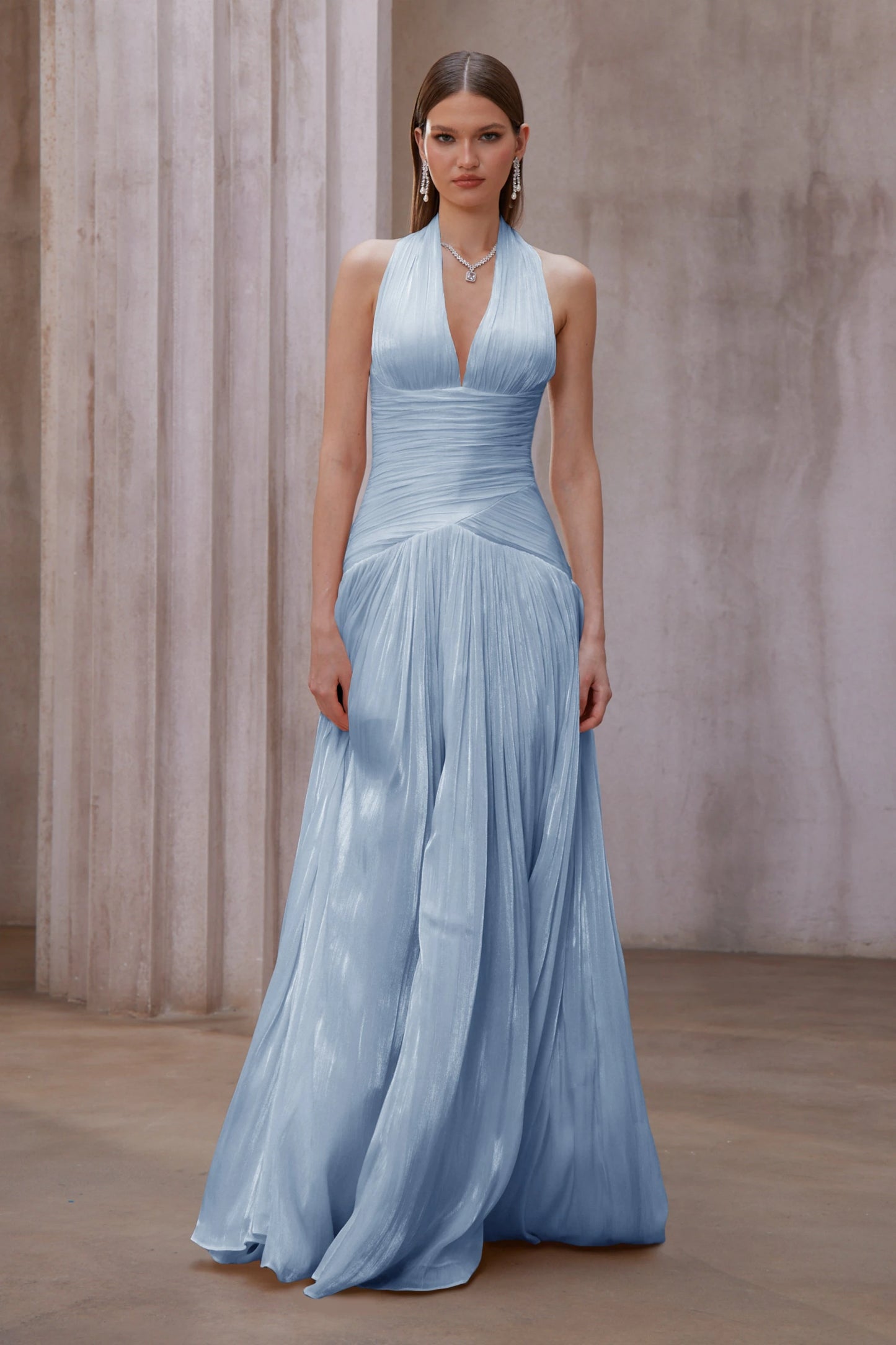 Sexy Blue Silk Satin Long Evening Dresses V-Neck Sleeveless Prom Dresses Saudi Araric Formal Occasion Prom Gowns Customize