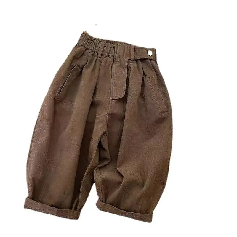 Boys and Girls' Pants Spring and Autumn Children's Pants Korean Solid Color Diagonal Pocket Loose Trousers Children's Baby Pant