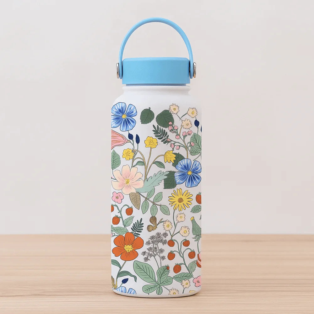 Gift INS Insulated Water Bottle 1L Portable Thermal Water Bottle Leak-proof Large Capacity Floral Thermal Cup Household