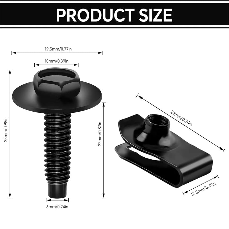 Car Body Bolts U-nut Clips Engine Cover Undertray Splash Shield Guard Bumper Fender Liner Retainer Fastener Rivet Screws