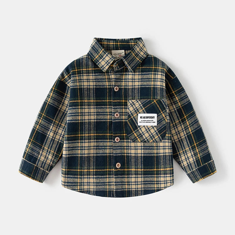 2-7 Years Shirts For Children 2025 Kids Clothes Boys Shirts With Collar Cotton Long Sleeved Plaid Casual Top Blouse For Boy