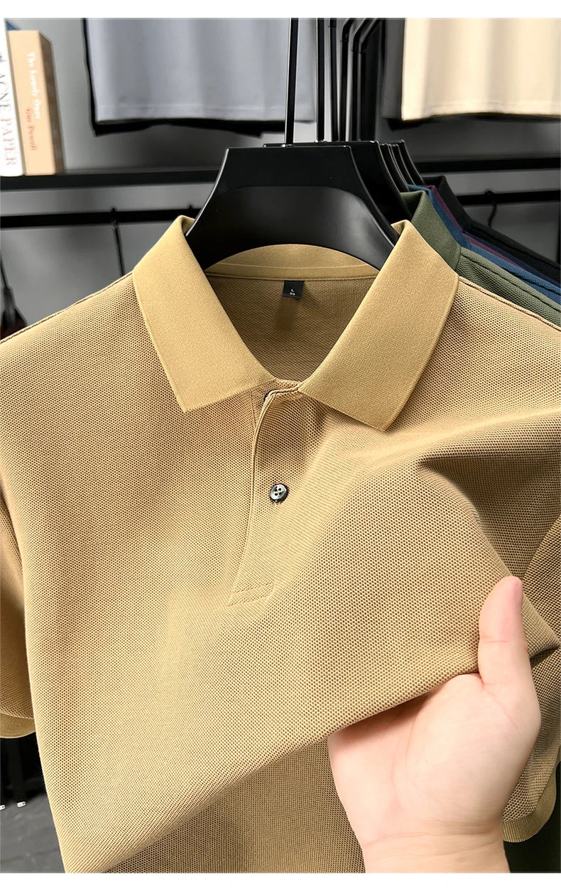 100% pure cotton men's short sleeve polo shirt high-quality classic solid color summer business casual comfort versatile T-shirt