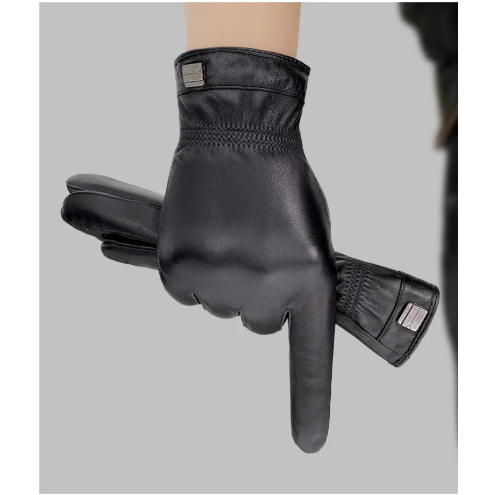 Genuine Leather Gloves (Men/Women): Fleece-Lined Warm, Thin/Thick Cotton, For Motorcycle Riding, Autumn/Winter,  Drop-Shipping