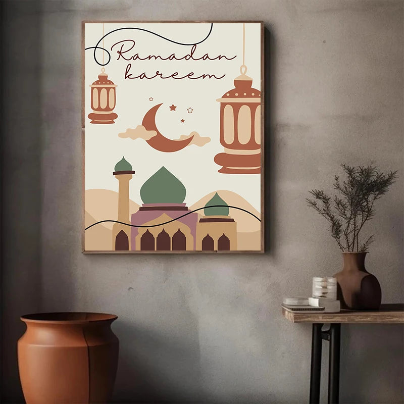 Islamic Art Posters Mosque Kaaba Holy Land Canvas Painting Modern Eid Mubarak Wall Pictures Living Room Bedroom Home Decor Gifts