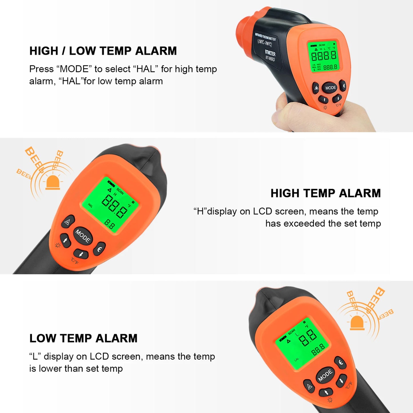 Infrared Thermometer Gun Handheld Heat Temperature Gun Laser Temperature Gun with Adjustable Emissivity Measure -50°C to 1800°C