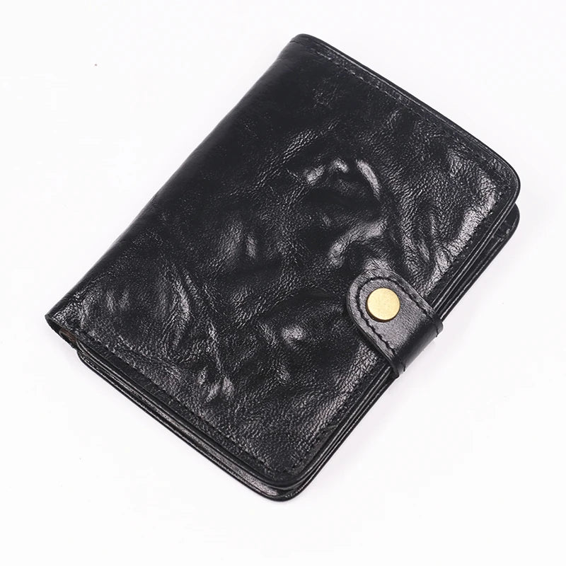 Genuine Leather Wallet For Men Vintage Real Cowhide Wrinkled Short Bifold Slim Thin Hasp Men's Wallets Purse Credit Card Holder