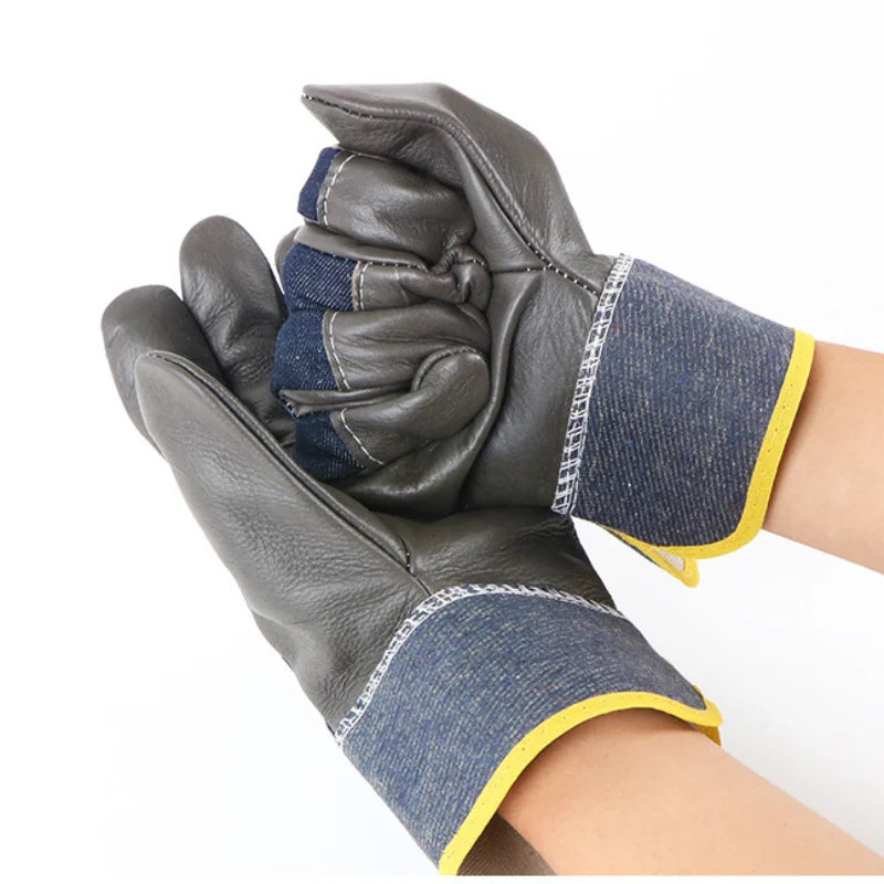 Welding Gloves for Welder Works with Blue Palm Welders Thick Cow Split Leather Kitchen Stove Heat Puncture Resistant BBQ Glove