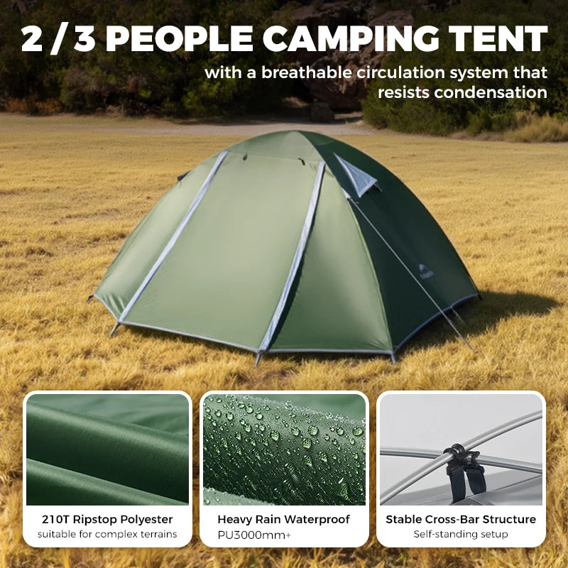 Naturehike  2026 Tents 2-3 People Bleik  Outdoor Hiking Mountain Camping Tent Travel 210T Polyester Waterproof Sunshade Shelter