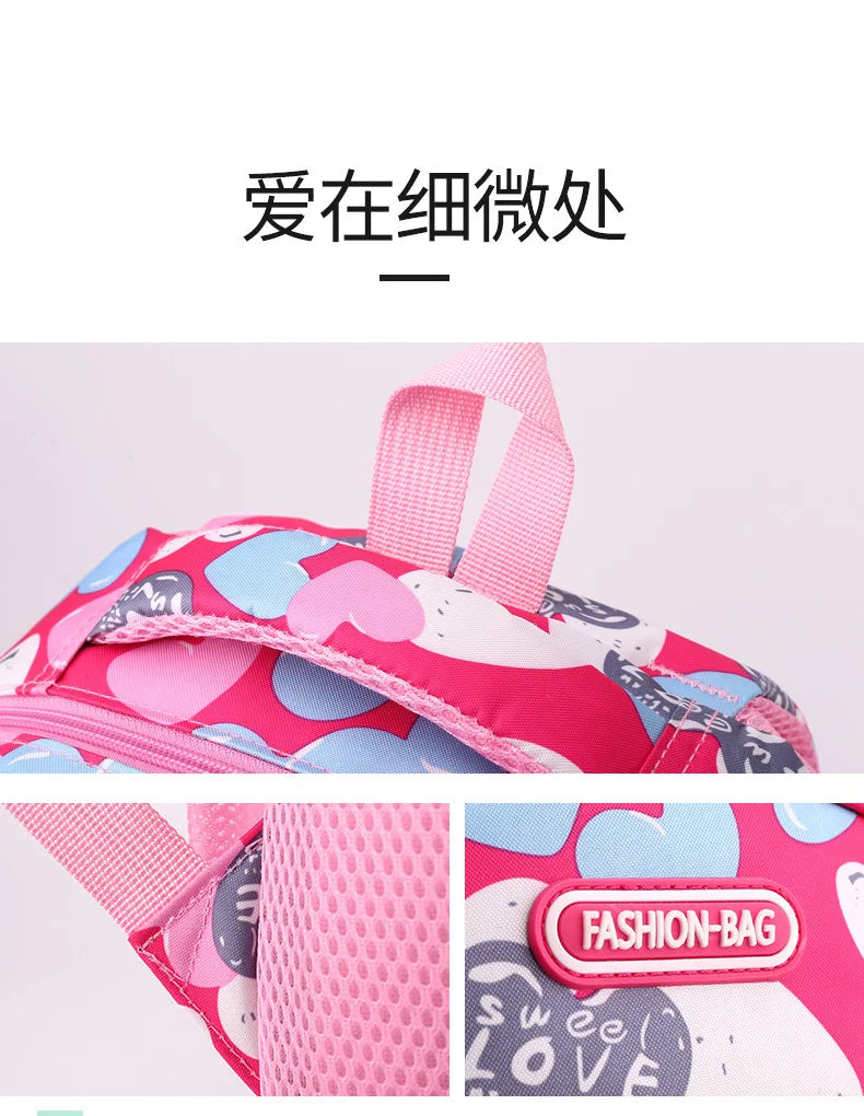 Student Boys And Girls School Bags Love Heart Printed Student Shoulder School Bags 1-6 Grade Light Weight Double  Shoulder Bags
