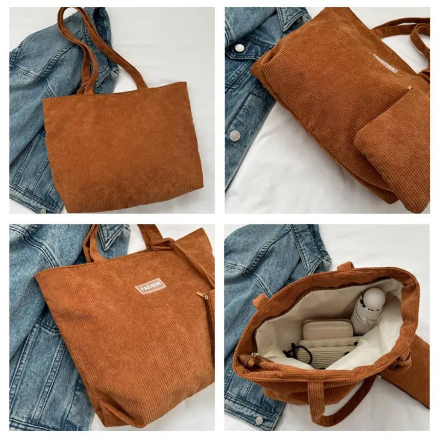 Ladies' handbag, corduroy ladies' shoulder bag, daily commuting tote bag, shoulder bag with small bag