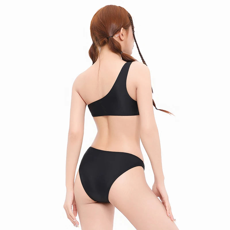 Black Women Swim Suit One-piece Swimsuits Korean Fused Swimwear Ladies Bathing Suits Off Shoulder Bodysuit Monokini Beachwear
