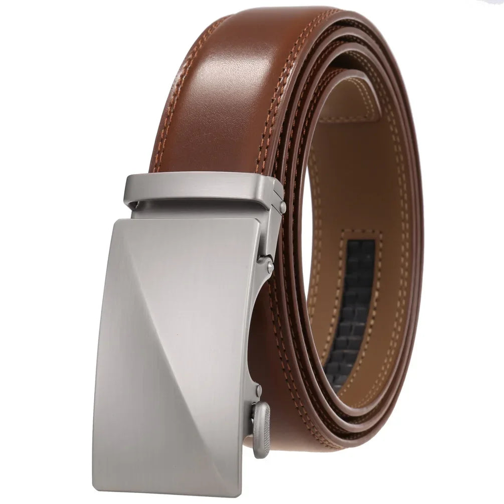 Men's Genuine Leather Belt Fashion Automatic Buckle Belt for Popular Business High Quality Male Belt Brown