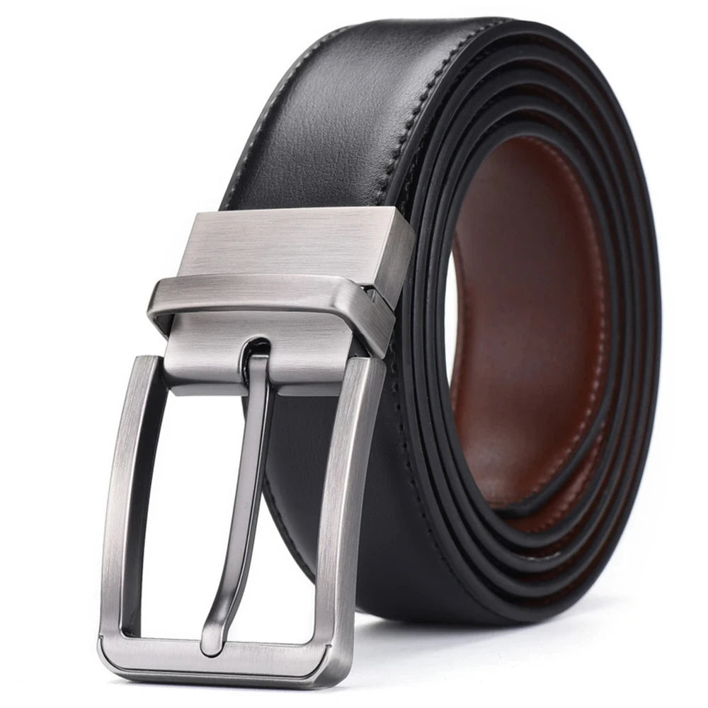 Genuine Leather Belt Double sided belt Men Belt Laser engraving Luxury Strap Male New Fashion Retro pin buckle High Quality