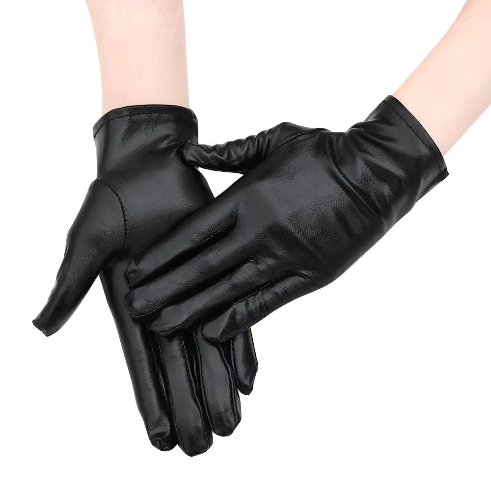 Men Women Hip-Hop Dance PU Mittens Black Gloves Halloween Leather Gloves Dress Up