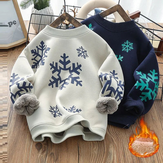 Boys Padded Thickened Hoodies Children Autumn Winter Bottoming Shirt Teenager Plus Velvet Sweatshirts Kids LambWool Clothing