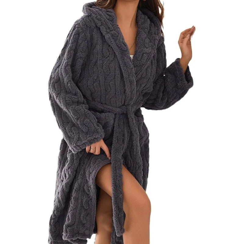 Autumn and Winter New Robe Big Size Shu Cotton Velvet Couple Double Hooded Robe European and American Wind Home Wear Suit