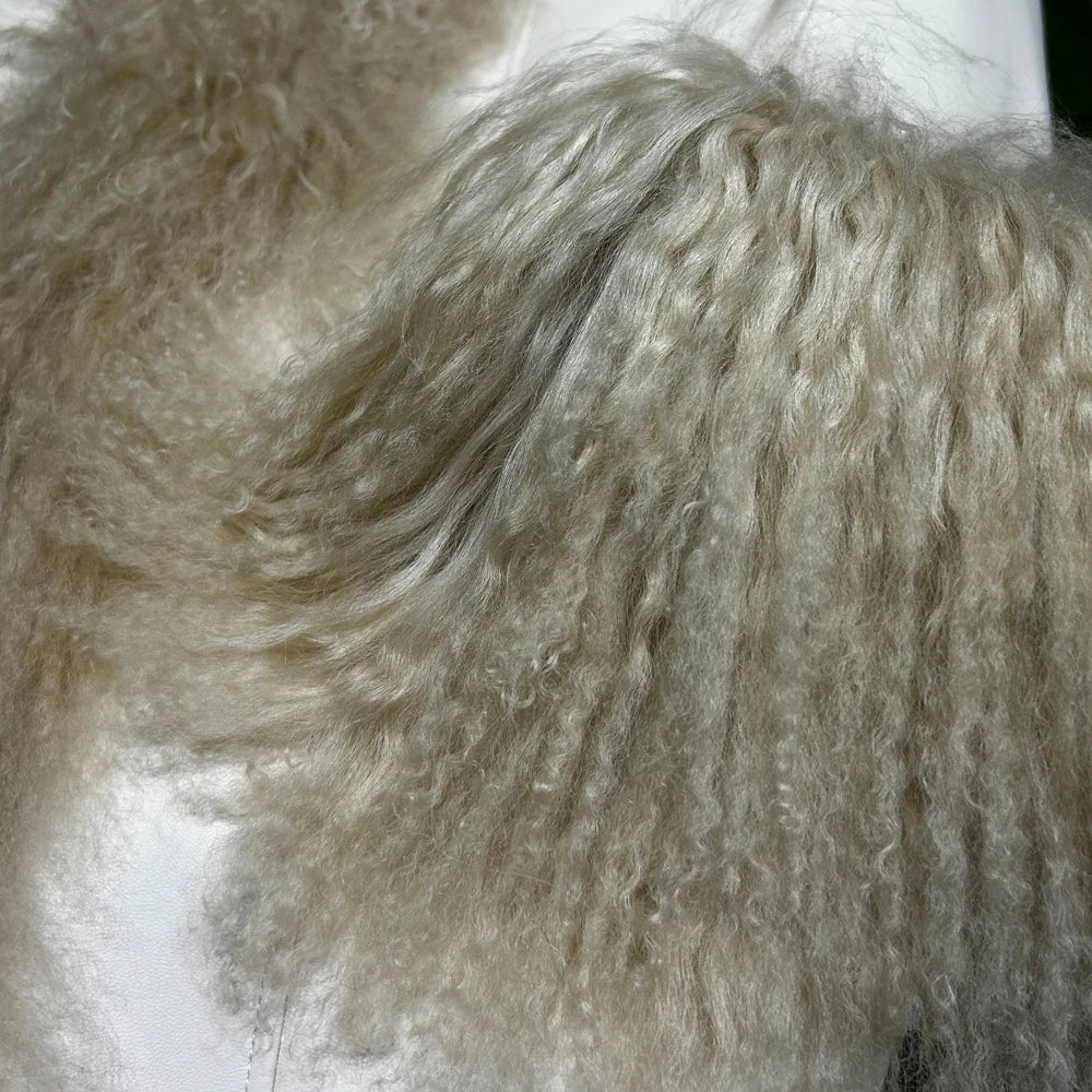 Winter Suede Long Fur Coat Mongolia Long Sheep Fur Collar New Arrival Camel Fur Jacket