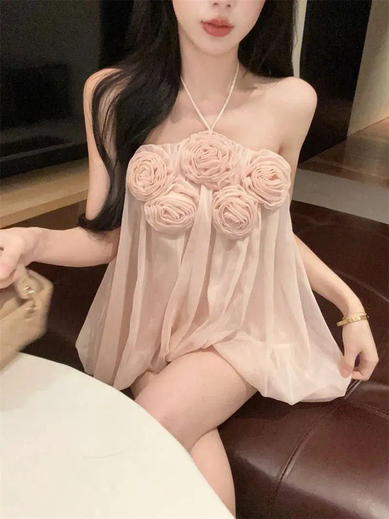 Summer Floral Strapless Tube Top Elegant Blouse Tank Lady Top Y2k Top Cute Fashion Corset Top Mesh Top Sexy Chic Tank Top Women