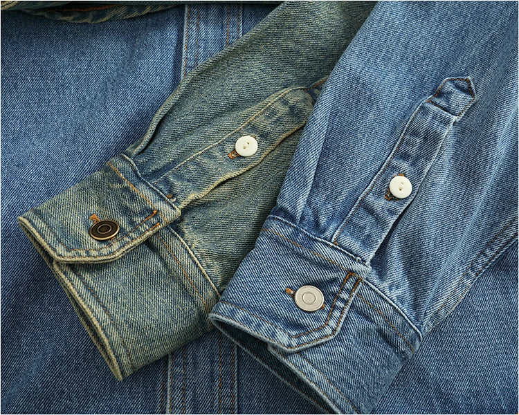 Spring Autumn New American Retro Long-Sleeve Lapel Solid Color Denim Shirt Men's Fashion 100% Cotton Washed Old Casual Blouses