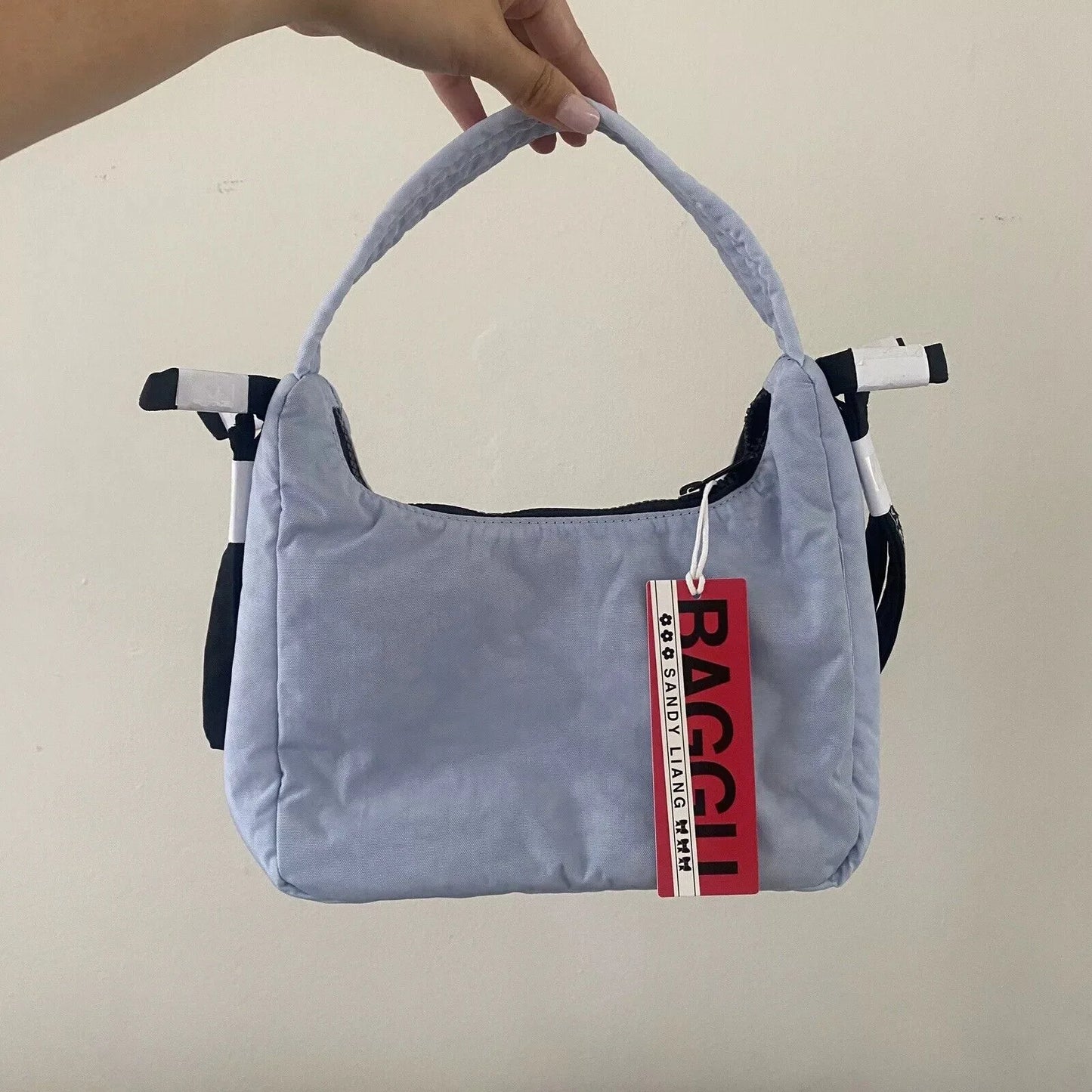 Baggu Bow Handbag Pure Color Underarm Nylon Versatile Women's Bag British Style Casual Zipper Closure Versatile for All