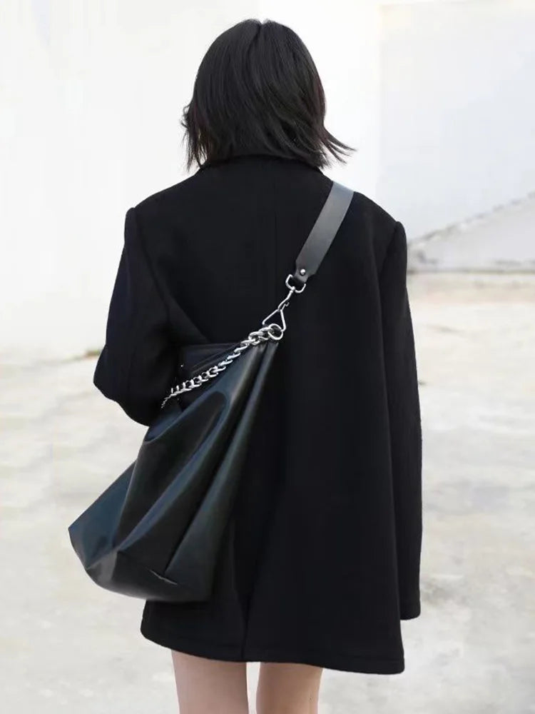 Korean Warm Mid Length Woolen Suit Coat Thick V Neck Women New Loose Parkas Winter Single Breasted Wool Blend Jackets Casaco
