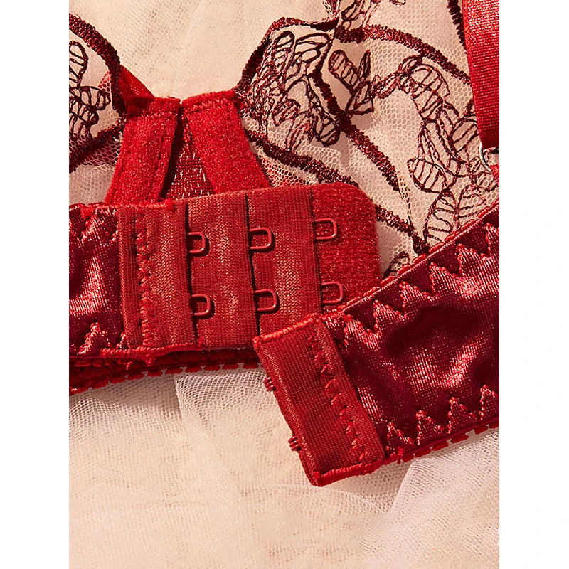 Lingerie Ultra Sexy Mesh Splicing Female Underwear Romantic Erotic Lingerie Luxury Intimate Sexy Adult Burgundy Bra Panties Sets